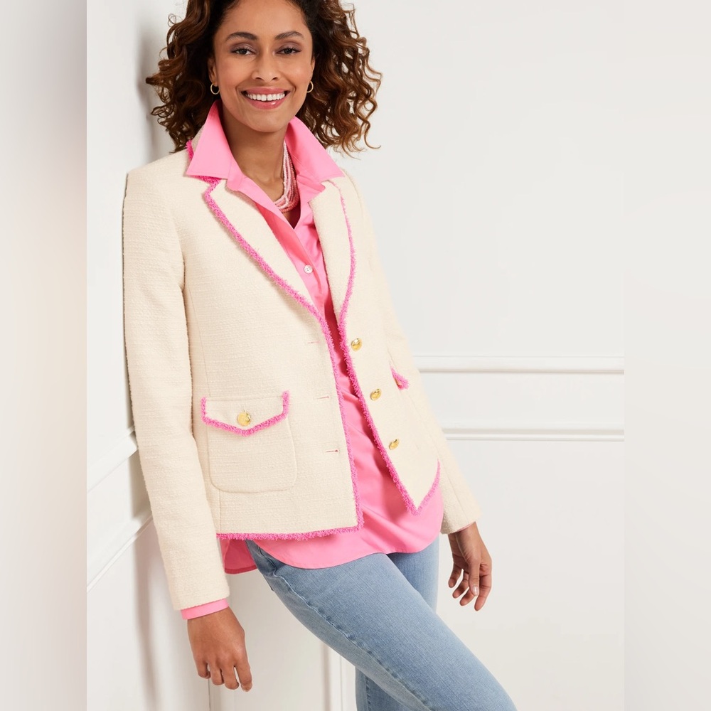 Talbots Cream Tweed Blazer with Pink Trim